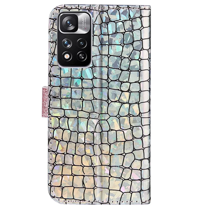 Bling Design Crocodile Texture Glittery Powder Shockproof TPU+PU Leather Stand Wallet Case for Xiaomi Redmi Note 11 Pro 5G (China) (MediaTek)/Note 11 Pro+ 5G - Rose Gold