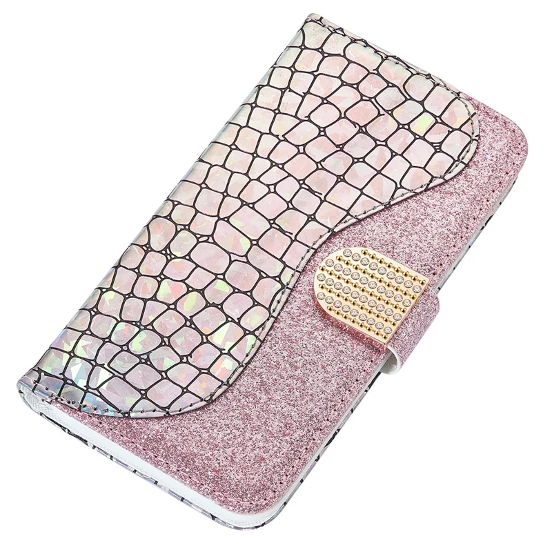 Bling Design Crocodile Texture Glittery Powder Shockproof TPU+PU Leather Stand Wallet Case for Xiaomi Redmi Note 11 Pro 5G (China) (MediaTek)/Note 11 Pro+ 5G - Rose Gold