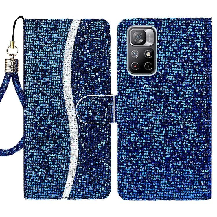 Trepa de Telefone de pó de Cobertura de pó de Casca de Couro de Couro Prático da Carteira de Cinta Prática Com Stand Para Xiaomi Redmi Note 11 5G (China) (MediaTek)/Redmi Note 11t 5g/redmi Nota 11s 5g - Azul