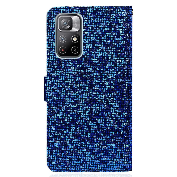 Trepa de Telefone de pó de Cobertura de pó de Casca de Couro de Couro Prático da Carteira de Cinta Prática Com Stand Para Xiaomi Redmi Note 11 5G (China) (MediaTek)/Redmi Note 11t 5g/redmi Nota 11s 5g - Azul