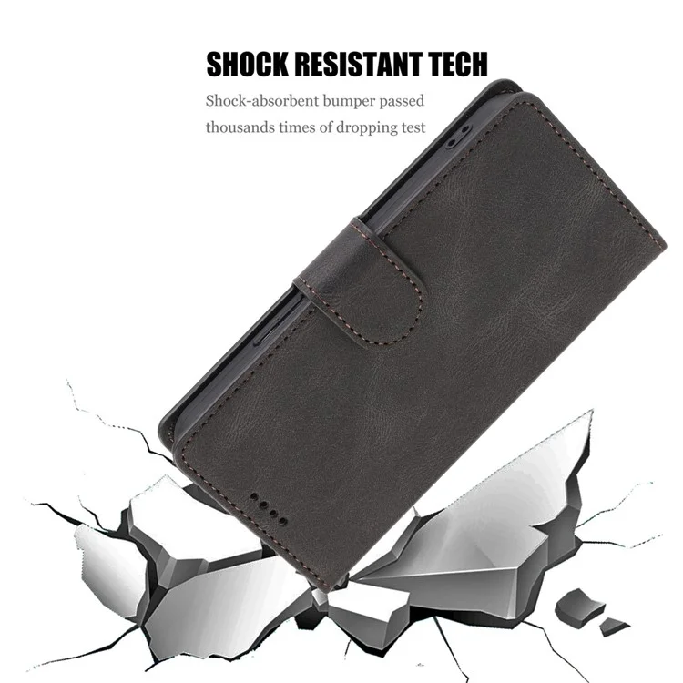 Magnetic Classic Style PU Leather Wallet Case Stand Anti-Scratch Full Protective Phone Cover with Strap for Xiaomi Redmi Note 11 Pro 5G (China) (MediaTek)/Note 11 Pro+ 5G - Black