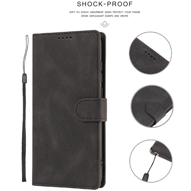 Magnetic Classic Style PU Leather Wallet Case Stand Anti-Scratch Full Protective Phone Cover with Strap for Xiaomi Redmi Note 11 Pro 5G (China) (MediaTek)/Note 11 Pro+ 5G - Black