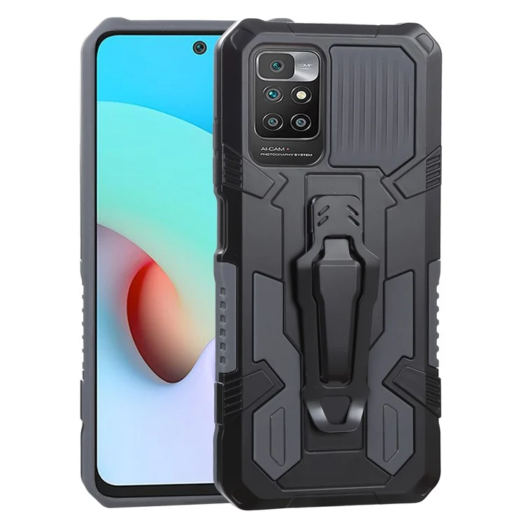 PC + TPU Case Protectora de Teléfono Con Placa de Metal Magnética Incorporada Clip Backstand Diseño de Diseño Cubierta Híbrida Para Xiaomi Redmi Note 11 4G (MediaTek)/Redmi 10 4G (2021)/Redmi 10 2022 4G 4G - Gris