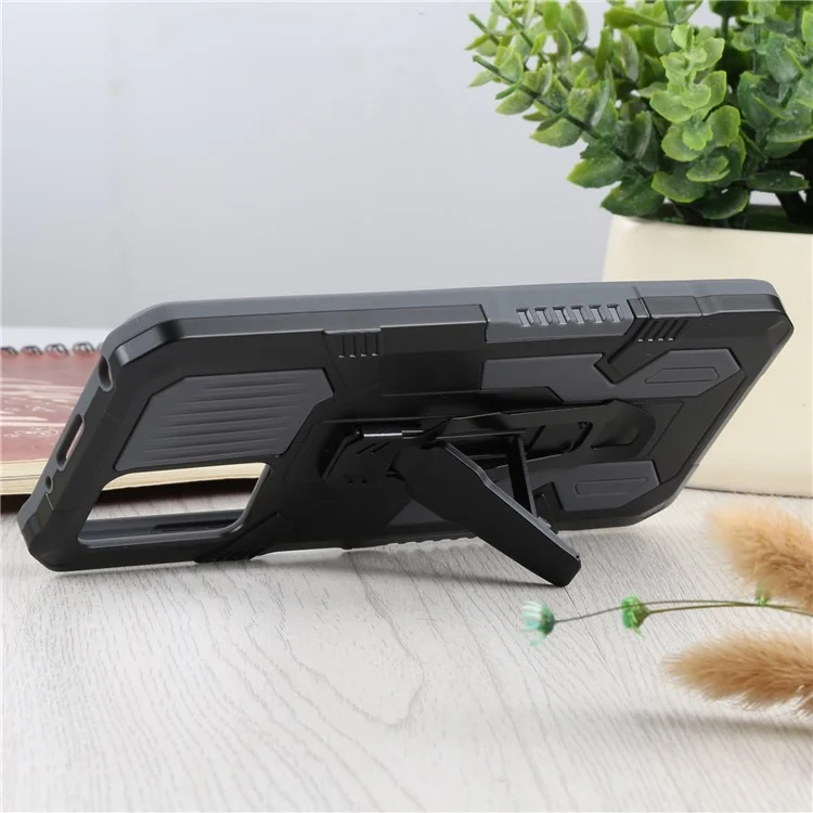 PC + TPU Case Protectora de Teléfono Con Placa de Metal Magnética Incorporada Clip Backstand Diseño de Diseño Cubierta Híbrida Para Xiaomi Redmi Note 11 4G (MediaTek)/Redmi 10 4G (2021)/Redmi 10 2022 4G 4G - Gris