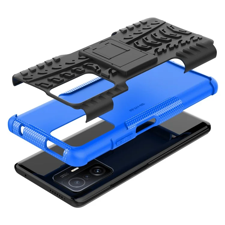 Protección de Caída de Textura de Neumáticos Frías TPU Soft TPU + Hard PC Case de Teléfono Híbrido Para Xiaomi 11T/11T Pro - Azul