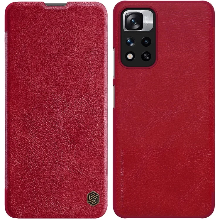 NILLKIN Qin Series PU Leather + PC Full Protection Phone Case Cover with Card Holder for Xiaomi Redmi Note 11 Pro 5G (China) (MediaTek)/11 Pro+ 5G - Vermelho