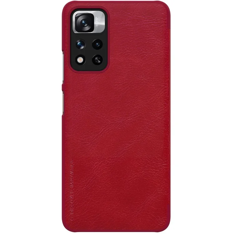 NILLKIN Qin Series PU Leather + PC Full Protection Phone Case Cover with Card Holder for Xiaomi Redmi Note 11 Pro 5G (China) (MediaTek)/11 Pro+ 5G - Vermelho