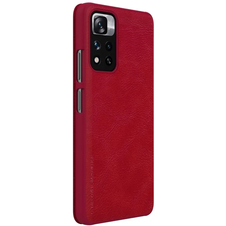 NILLKIN Qin Series PU Leather + PC Full Protection Phone Case Cover with Card Holder for Xiaomi Redmi Note 11 Pro 5G (China) (MediaTek)/11 Pro+ 5G - Vermelho