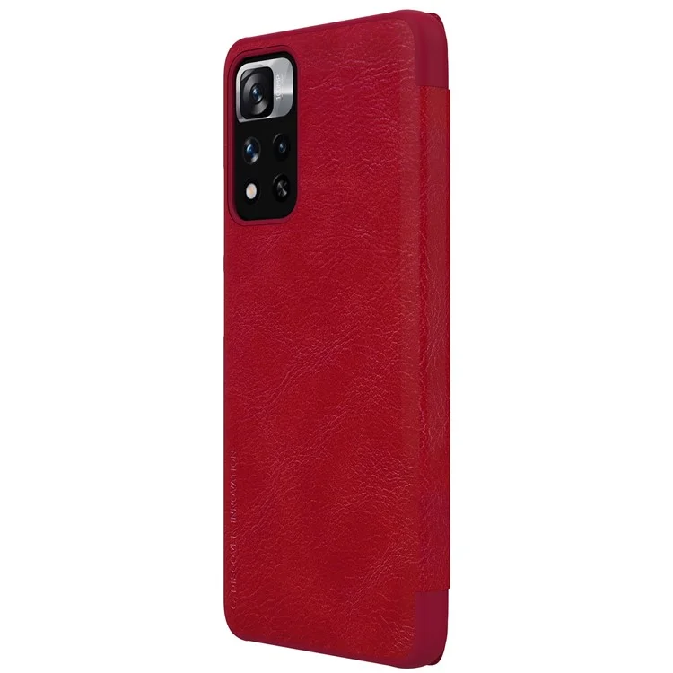 NILLKIN Qin Series PU Leather + PC Full Protection Phone Case Cover with Card Holder for Xiaomi Redmi Note 11 Pro 5G (China) (MediaTek)/11 Pro+ 5G - Vermelho