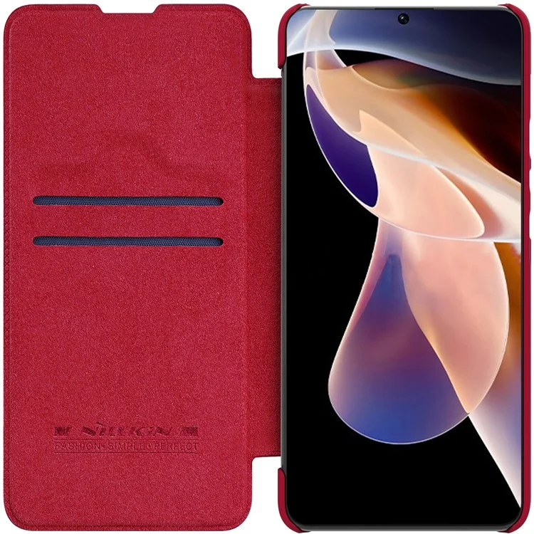 NILLKIN Qin Series PU Leather + PC Full Protection Phone Case Cover with Card Holder for Xiaomi Redmi Note 11 Pro 5G (China) (MediaTek)/11 Pro+ 5G - Vermelho