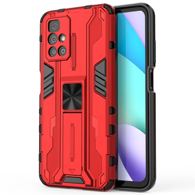 Hybrid Shockproof Heavy Duty Combo Hard PC Soft TPU Protective Case with Kickstand for Xiaomi Redmi Note 11 4G (MediaTek)/Redmi 10 4G (2021)/Redmi 10 2022 4G - Red