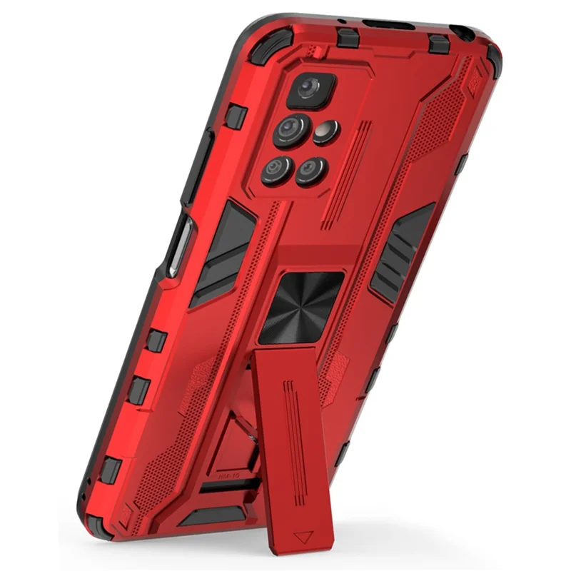 Hybrid Shockproof Heavy Duty Combo Hard PC Soft TPU Protective Case with Kickstand for Xiaomi Redmi Note 11 4G (MediaTek)/Redmi 10 4G (2021)/Redmi 10 2022 4G - Red