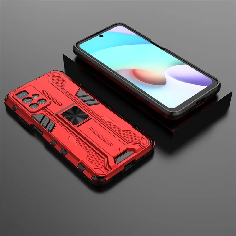 Hybrid Shockproof Heavy Duty Combo Hard PC Soft TPU Protective Case with Kickstand for Xiaomi Redmi Note 11 4G (MediaTek)/Redmi 10 4G (2021)/Redmi 10 2022 4G - Red