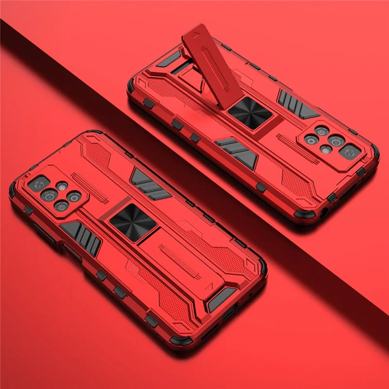 Hybrid Shockproof Heavy Duty Combo Hard PC Soft TPU Protective Case with Kickstand for Xiaomi Redmi Note 11 4G (MediaTek)/Redmi 10 4G (2021)/Redmi 10 2022 4G - Red