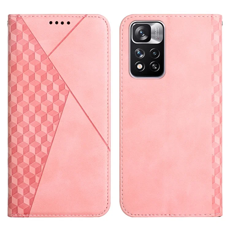 Auto-absorbed Magnetic Closing Rhombus Motif de Motif Couverture de Téléphone en Cuir à Tacs à Tacs à Tacs Avec Support Pour Xiaomi Redmi Note 11 Pro 5G (chine) (mediatek) / Redmi Note 11 Pro + 5G - or Rose