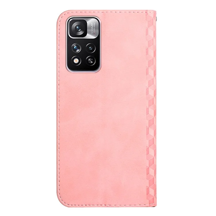 Auto-absorbed Magnetic Closing Rhombus Motif de Motif Couverture de Téléphone en Cuir à Tacs à Tacs à Tacs Avec Support Pour Xiaomi Redmi Note 11 Pro 5G (chine) (mediatek) / Redmi Note 11 Pro + 5G - or Rose