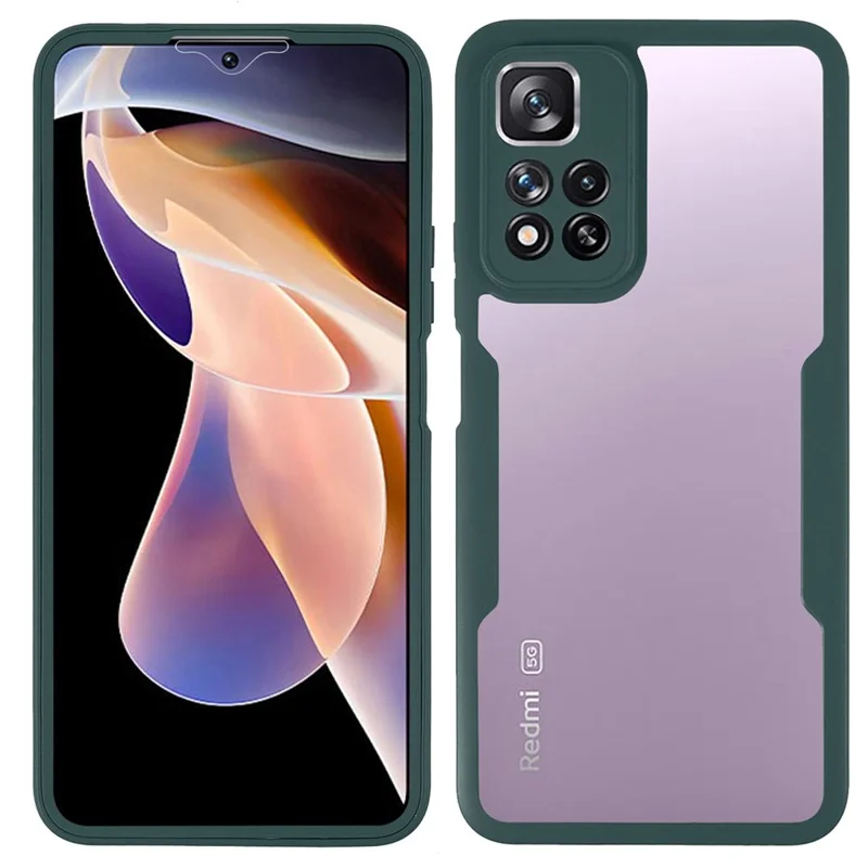 Camera Lens Protector PET Screen Film + Acrylic + TPU Phone Case Full Body Protection Cover for Xiaomi Redmi Note 11 Pro 5G (China) (MediaTek)/Note 11 Pro+ 5G - Midnight Green