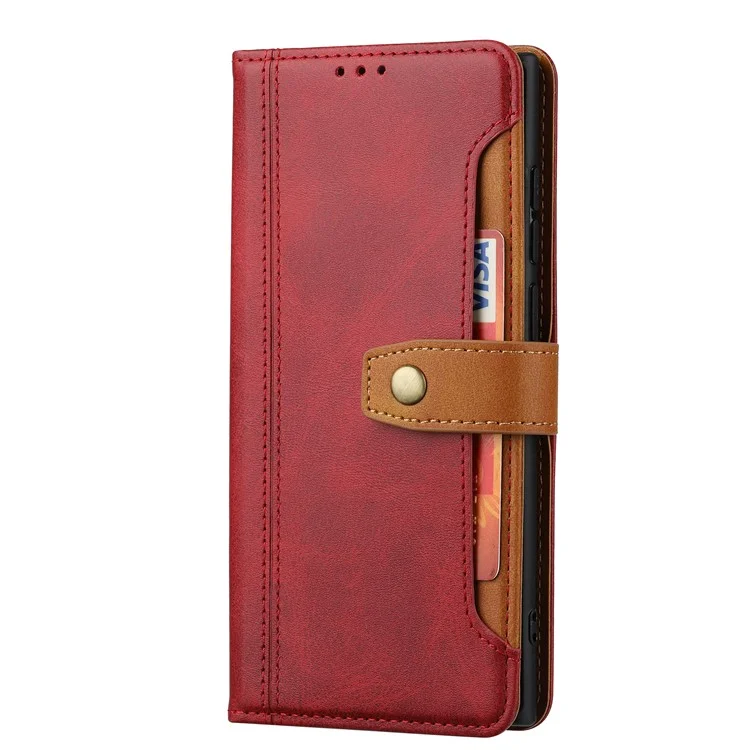 Conception de la Carte Avant de Style Commercial Texturé Soft Inner TPU Case + pu Leather Phone Cover Pour Xiaomi Redmi Note 11 5G (chine) (mediatek) / Redmi Note 11T 5G / Redmi Note 11S 5G - Rouge