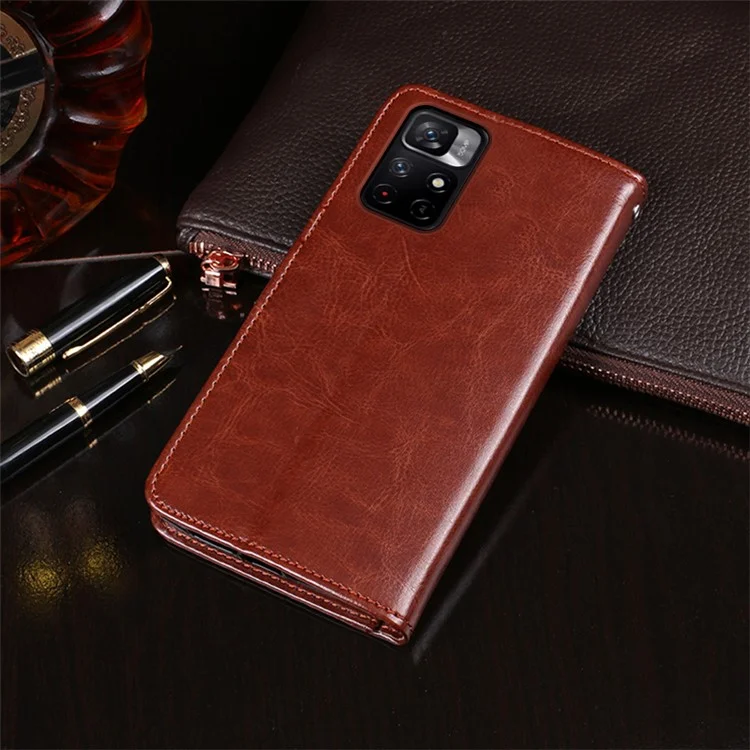 Idewei Lightweight Premium PU Cuir et TPU Bon Support de Protection Portefeuille Couverture de Téléphone Mobile Pour Xiaomi Redmi Note 11 Pro + 5G / 11 Pro 5G (chine) (MediaTek) - Bleu Foncé