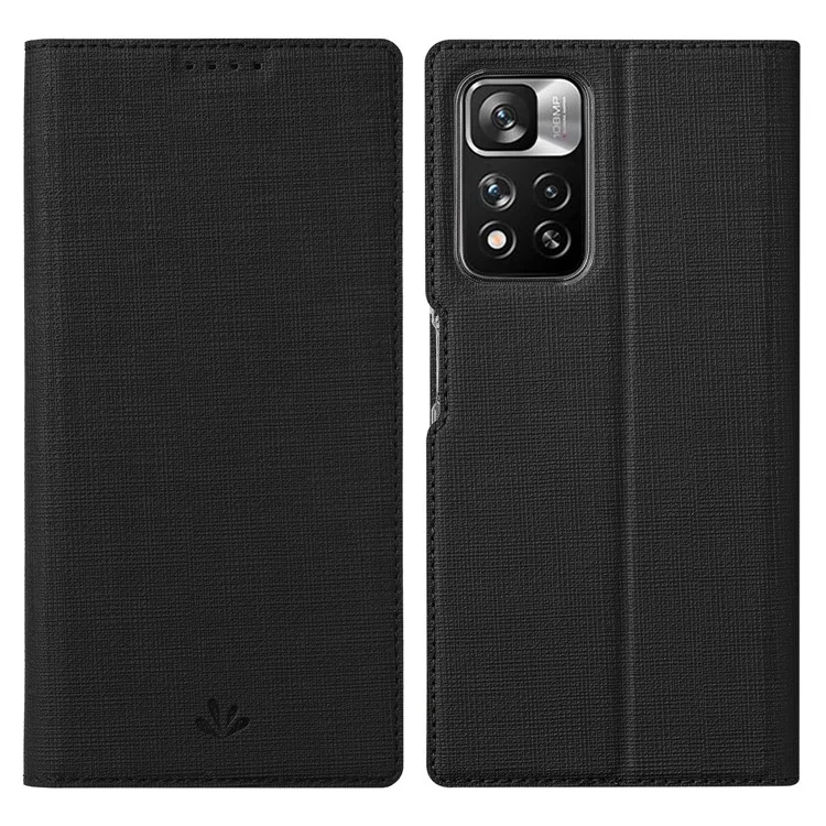 VILI DMX Series Flip Phone Case Текстурированный PU-кожаный чехол со стойкой, автоматическим магнитным закрытием для Xiaomi Redmi Note 11 Pro+ 5G/Redmi Note 11 Pro 5G (Китай) (MediaTek) - Черный