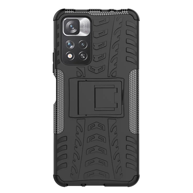 Tire Texture Shock-resistente PC + Tpu-kombination Dual Layer-schutzabdeckung Mit Kickstand Für Xiaomi Redmi Note 11 Pro + 5G/Redmi Note 11 Pro 5G (China) (mediatek) - Schwarz