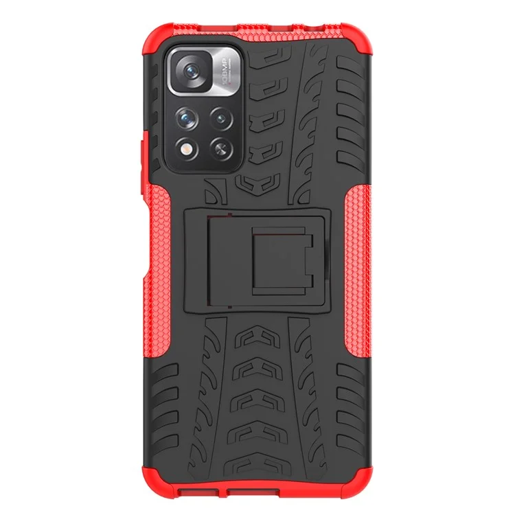 Texture de pneu Coque de protection arrière à double couche en PC résistant aux chocs + TPU avec support pour Xiaomi Redmi Note 11 Pro+ 5G/Redmi Note 11 Pro 5G (Chine) (MediaTek) - Rouge