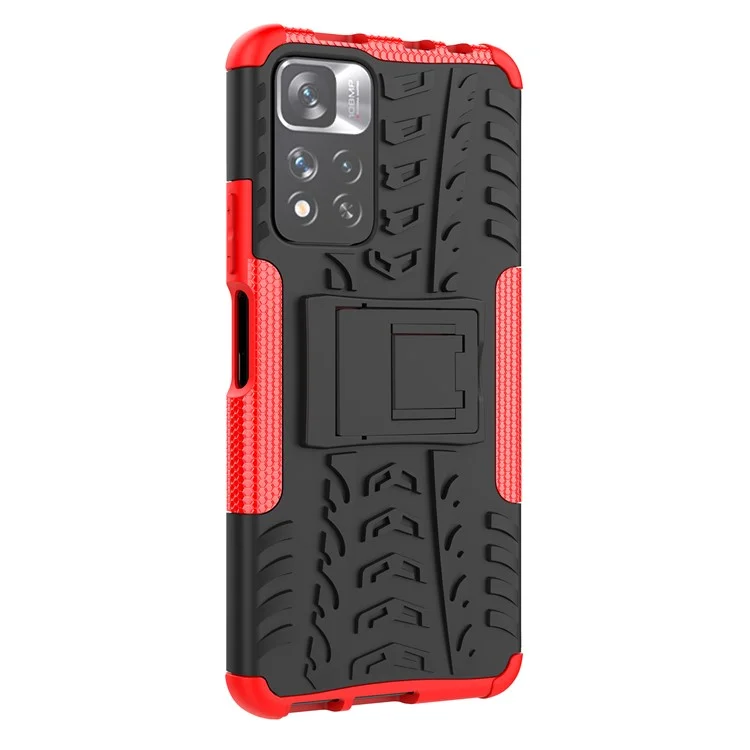 Texture de pneu Coque de protection arrière à double couche en PC résistant aux chocs + TPU avec support pour Xiaomi Redmi Note 11 Pro+ 5G/Redmi Note 11 Pro 5G (Chine) (MediaTek) - Rouge
