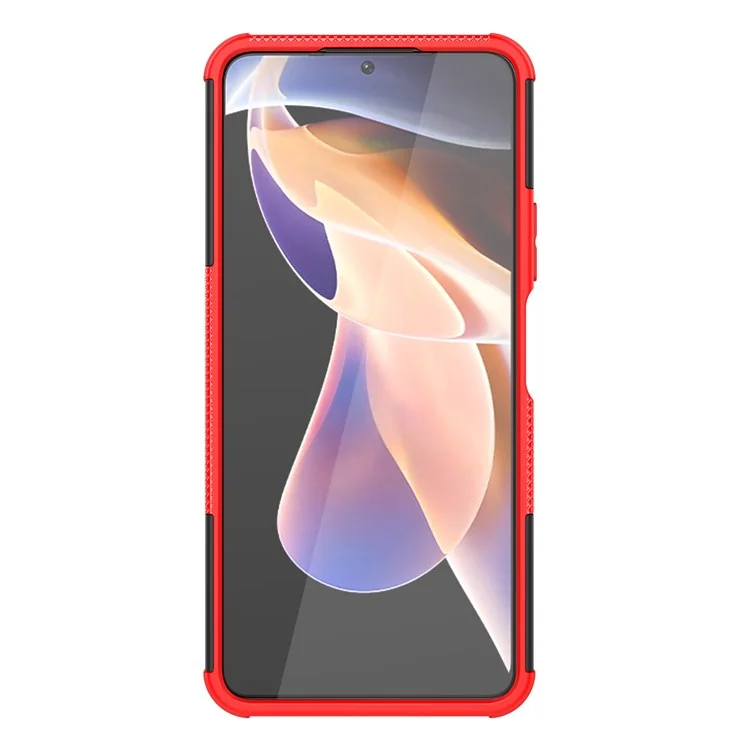 Texture de pneu Coque de protection arrière à double couche en PC résistant aux chocs + TPU avec support pour Xiaomi Redmi Note 11 Pro+ 5G/Redmi Note 11 Pro 5G (Chine) (MediaTek) - Rouge