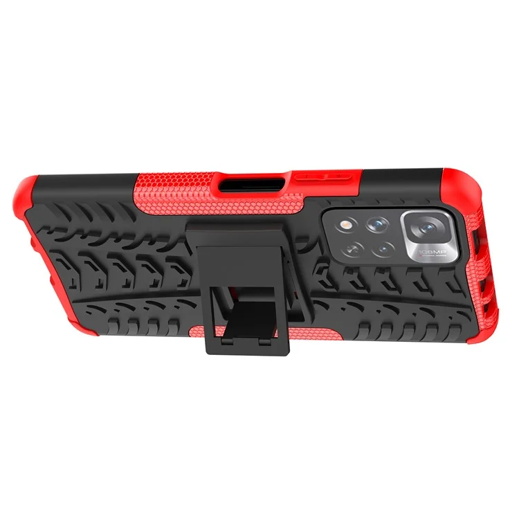 Texture de pneu Coque de protection arrière à double couche en PC résistant aux chocs + TPU avec support pour Xiaomi Redmi Note 11 Pro+ 5G/Redmi Note 11 Pro 5G (Chine) (MediaTek) - Rouge