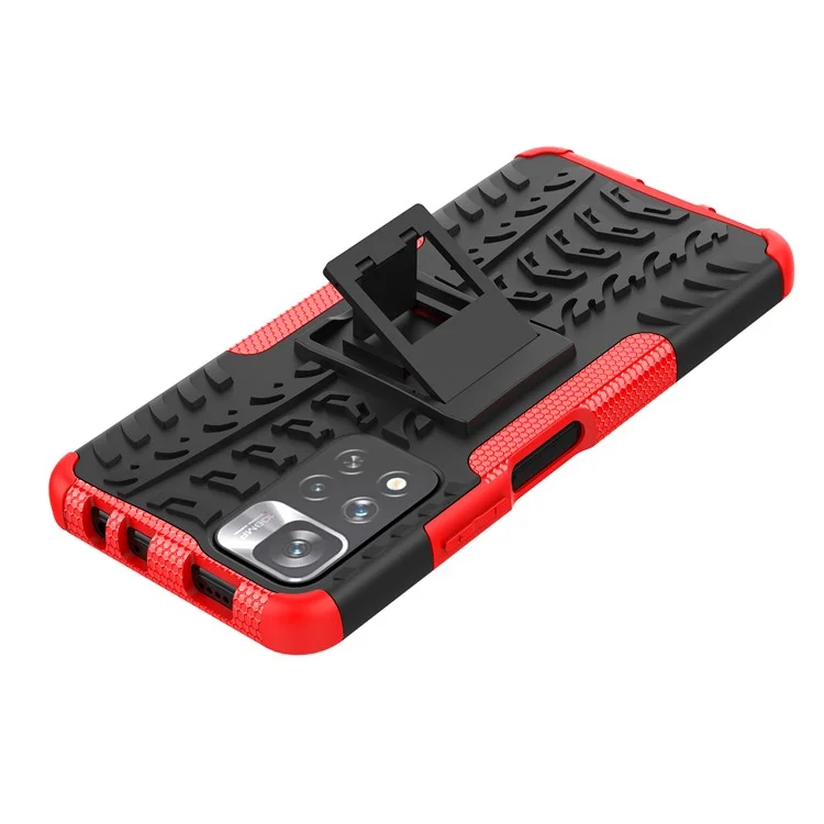Texture de pneu Coque de protection arrière à double couche en PC résistant aux chocs + TPU avec support pour Xiaomi Redmi Note 11 Pro+ 5G/Redmi Note 11 Pro 5G (Chine) (MediaTek) - Rouge