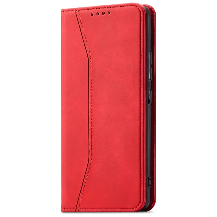 Double Edge-fold Sewing Design Case Automatic Closing Full Protection Leather Phone Cover for Xiaomi Redmi Note 11 4G (MediaTek)/Redmi 10 4G (2021)/Redmi 10 2022 4G/10 Prime - Red