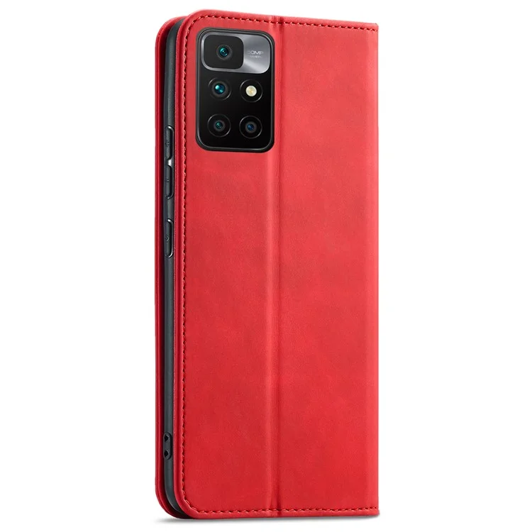 Double Edge-fold Sewing Design Case Automatic Closing Full Protection Leather Phone Cover for Xiaomi Redmi Note 11 4G (MediaTek)/Redmi 10 4G (2021)/Redmi 10 2022 4G/10 Prime - Red