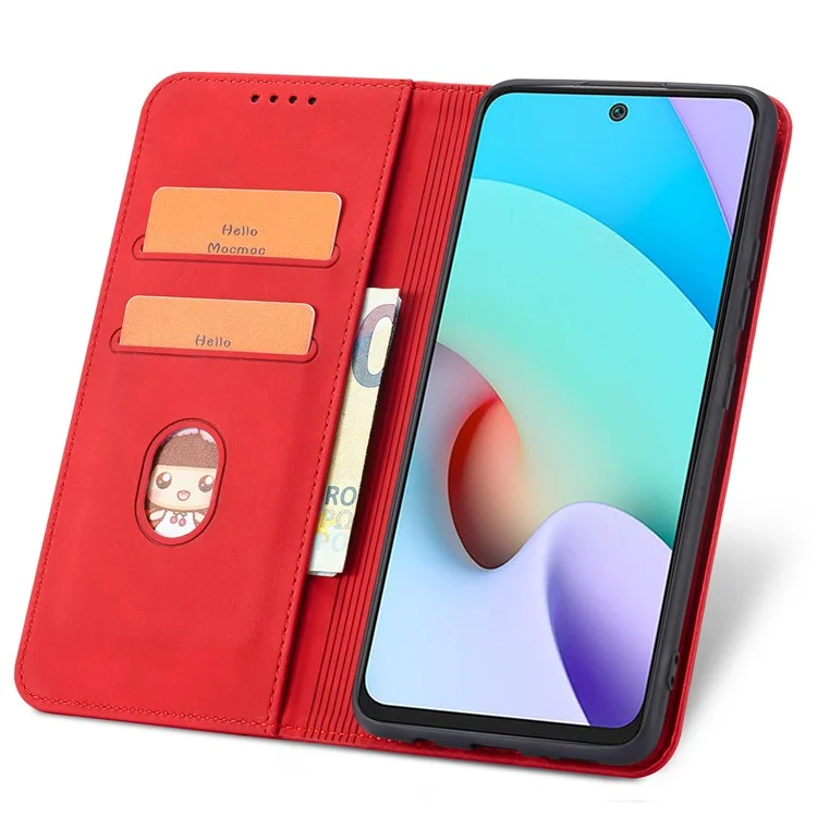 Double Edge-fold Sewing Design Case Automatic Closing Full Protection Leather Phone Cover for Xiaomi Redmi Note 11 4G (MediaTek)/Redmi 10 4G (2021)/Redmi 10 2022 4G/10 Prime - Red