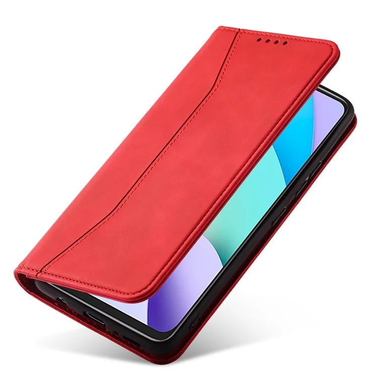 Double Edge-fold Sewing Design Case Automatic Closing Full Protection Leather Phone Cover for Xiaomi Redmi Note 11 4G (MediaTek)/Redmi 10 4G (2021)/Redmi 10 2022 4G/10 Prime - Red