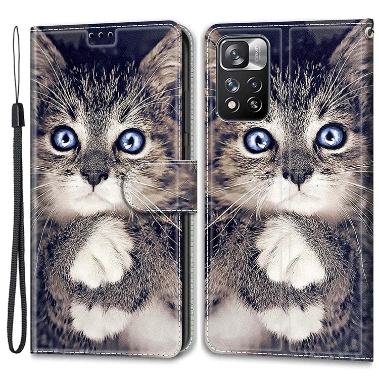 Stand Feature Wrist Strap Pattern Printing Leather Flip Case with Card Slots for Xiaomi Redmi Note 11 Pro 5G (China) (MediaTek)/Note 11 Pro+ 5G - C02 Cat
