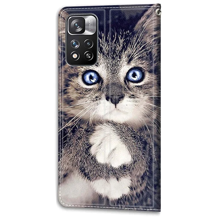 Stand Feature Wrist Strap Pattern Printing Leather Flip Case with Card Slots for Xiaomi Redmi Note 11 Pro 5G (China) (MediaTek)/Note 11 Pro+ 5G - C02 Cat