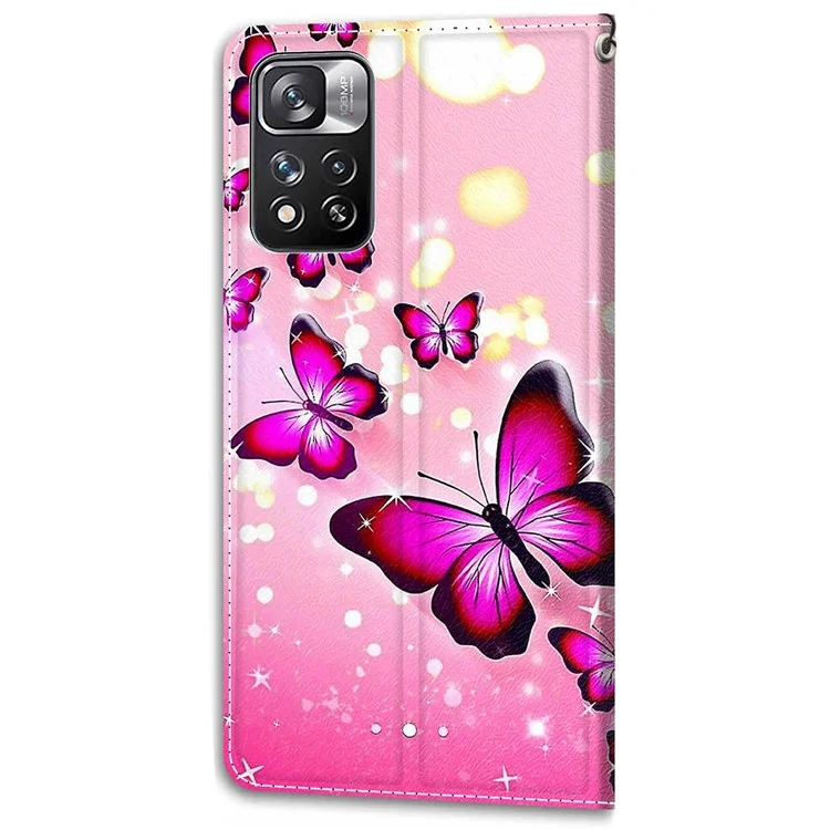 Stand Feature Wrist Strap Pattern Printing Leather Flip Case with Card Slots for Xiaomi Redmi Note 11 Pro 5G (China) (MediaTek)/Note 11 Pro+ 5G - C03 Pink Butterflies