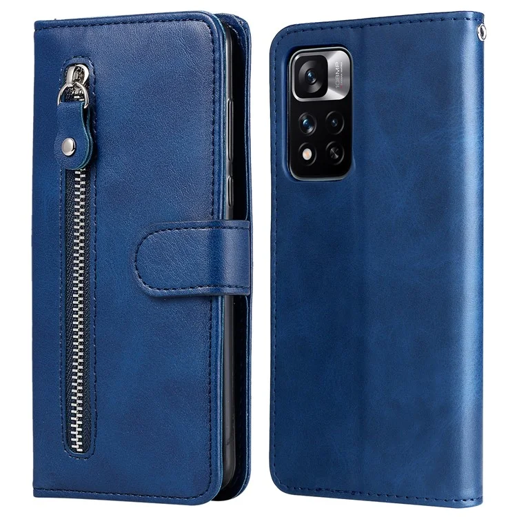 Caixa de Bolso Com Zíper em Papel à Prova de Choque Capa de Couro Texturizada Para Xiaomi Redmi Note 11 Pro 5G (China) (mediatek)/nota 11 Pro+ 5g - Azul