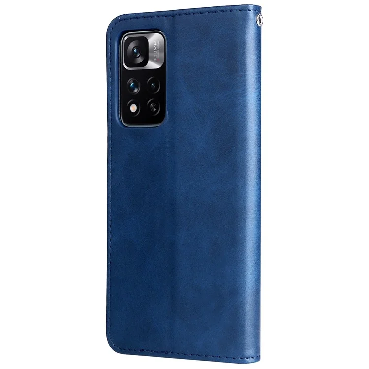 Caixa de Bolso Com Zíper em Papel à Prova de Choque Capa de Couro Texturizada Para Xiaomi Redmi Note 11 Pro 5G (China) (mediatek)/nota 11 Pro+ 5g - Azul