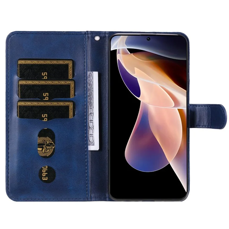 Caixa de Bolso Com Zíper em Papel à Prova de Choque Capa de Couro Texturizada Para Xiaomi Redmi Note 11 Pro 5G (China) (mediatek)/nota 11 Pro+ 5g - Azul