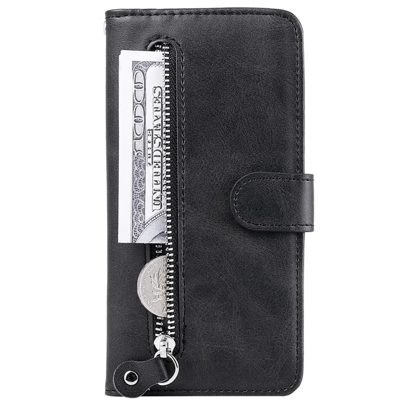 Shockproof Stand Wallet Zippered Pocket Design Textured Leather Phone Case for Xiaomi Redmi Note 11 Pro 5G (China) (MediaTek)/Note 11 Pro+ 5G - Black