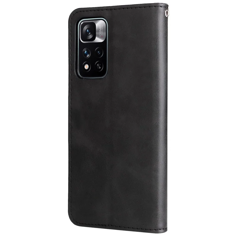 Shockproof Stand Wallet Zippered Pocket Design Textured Leather Phone Case for Xiaomi Redmi Note 11 Pro 5G (China) (MediaTek)/Note 11 Pro+ 5G - Black