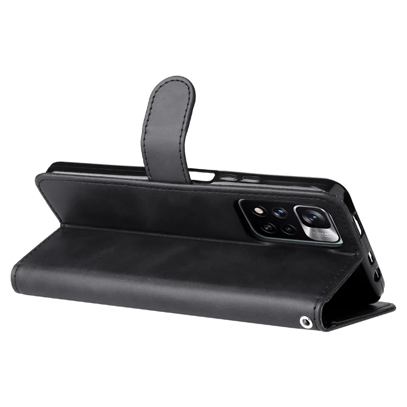 Shockproof Stand Wallet Zippered Pocket Design Textured Leather Phone Case for Xiaomi Redmi Note 11 Pro 5G (China) (MediaTek)/Note 11 Pro+ 5G - Black