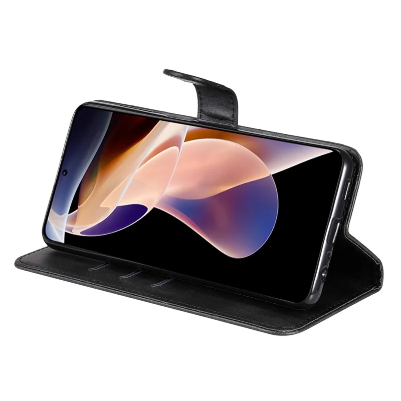 Shockproof Stand Wallet Zippered Pocket Design Textured Leather Phone Case for Xiaomi Redmi Note 11 Pro 5G (China) (MediaTek)/Note 11 Pro+ 5G - Black