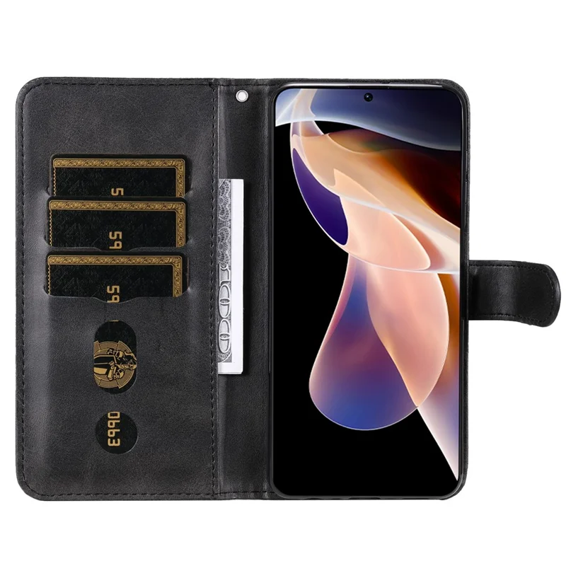Shockproof Stand Wallet Zippered Pocket Design Textured Leather Phone Case for Xiaomi Redmi Note 11 Pro 5G (China) (MediaTek)/Note 11 Pro+ 5G - Black