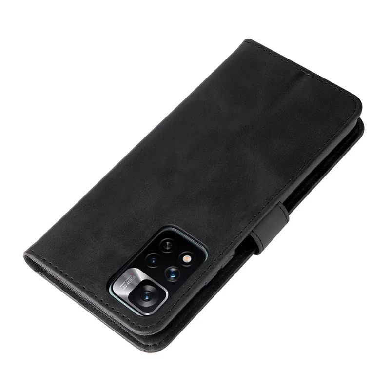 Shockproof Stand Wallet Zippered Pocket Design Textured Leather Phone Case for Xiaomi Redmi Note 11 Pro 5G (China) (MediaTek)/Note 11 Pro+ 5G - Black