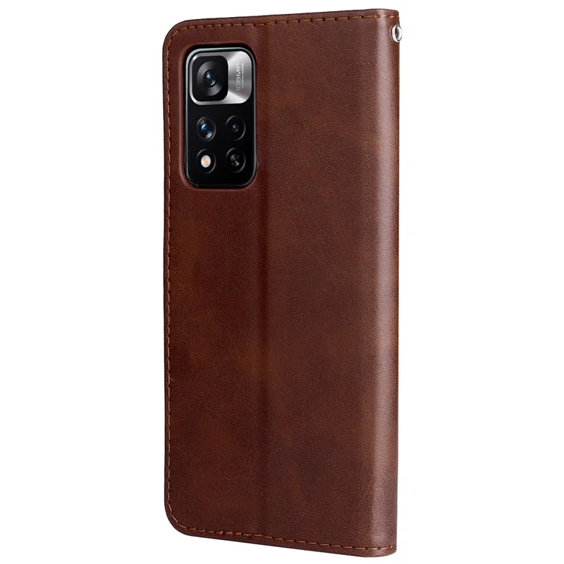 Shockproof Stand Wallet Zippered Pocket Design Textured Leather Phone Case for Xiaomi Redmi Note 11 Pro 5G (China) (MediaTek)/Note 11 Pro+ 5G - Brown