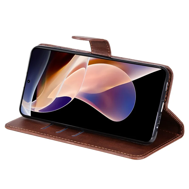 Shockproof Stand Wallet Zippered Pocket Design Textured Leather Phone Case for Xiaomi Redmi Note 11 Pro 5G (China) (MediaTek)/Note 11 Pro+ 5G - Brown