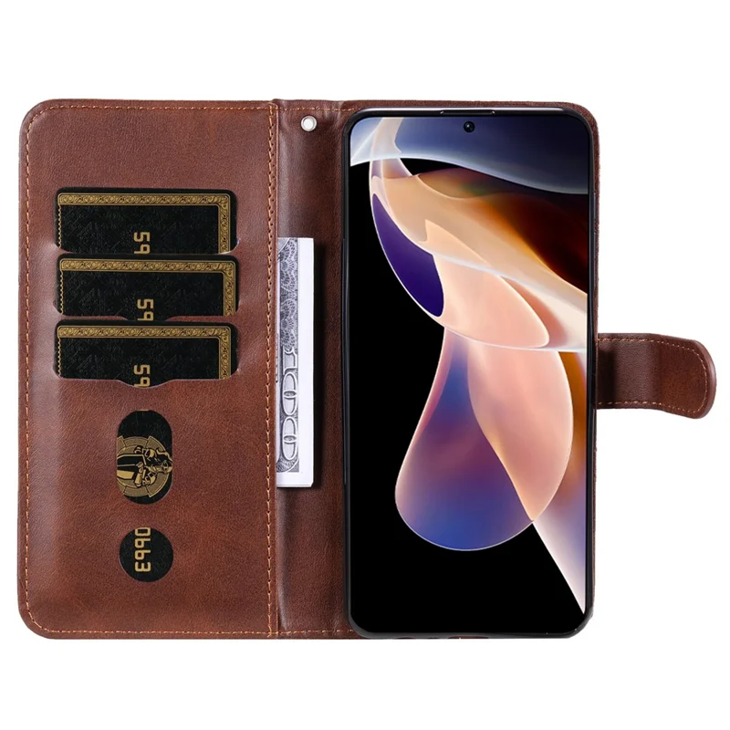 Shockproof Stand Wallet Zippered Pocket Design Textured Leather Phone Case for Xiaomi Redmi Note 11 Pro 5G (China) (MediaTek)/Note 11 Pro+ 5G - Brown