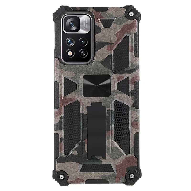 Camouflage Design Fall-proof Soft TPU Hard PC Dual Layer Protective Case Phone Shell with Kickstand für Xiaomi Redmi Note 11 Pro 5G (China) (MediaTek)/Note 11 Pro+ 5G - Army Green